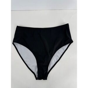 Womens High Waisted Bikini Bottoms Solid Black Full Coverage Plus Size 1XL